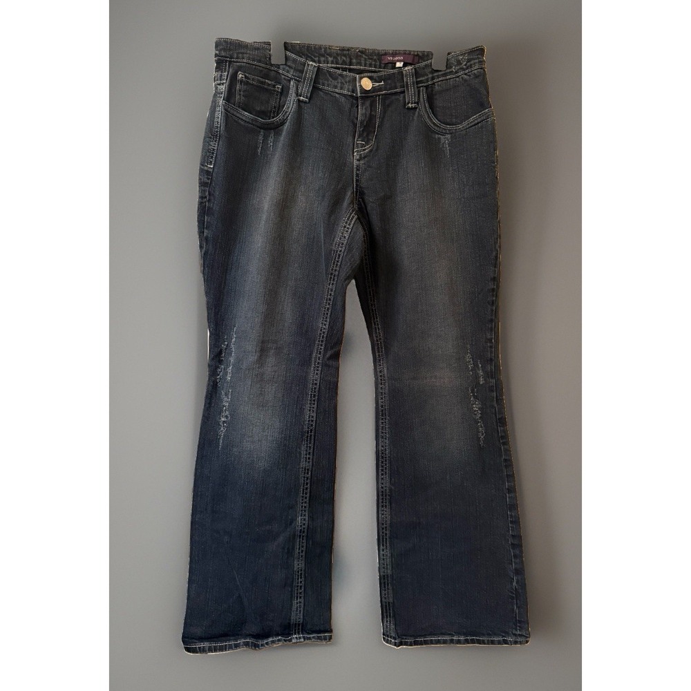 Vigoss Jagger Bootcut Jeans Women's Size 16 Dark Wash Distressed Stretch Denim
